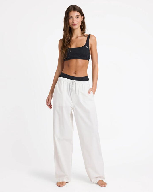 Image of a model wearing Pants. Productname: roxy Womens Recess Pants White - in White colour by brand - Roxy