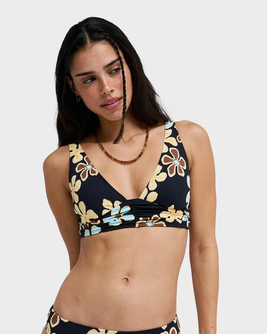 Image of Swimwear. Productname: roxy Womens Nostalgic Feel Elongated Tri Bikini Top Anthracite Nostalgic Feels Ful - in Anthracite Nostalgic Feels Ful colour by brand - Roxy