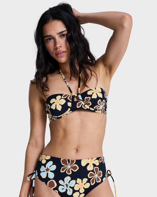 Image of a model wearing Tops. Productname: roxy Womens Nostalgic Feel Underwire Bandeau Bikini Top Anthracite Nostalgic Feels Ful - in Anthracite Nostalgic Feels Ful colour by brand - Roxy