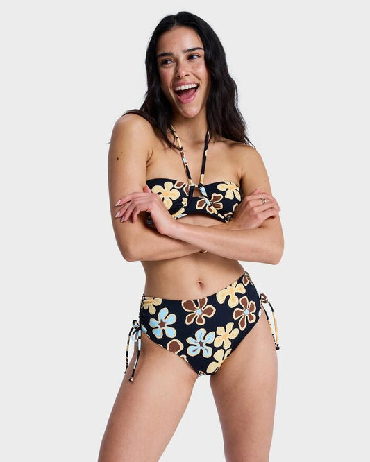 Image of Swimwear. Productname: roxy Womens Nostalgic Feel Mid Waist Clessic Bikini Bottom Anthracite Nostalgic Feels Ful - in Anthracite Nostalgic Feels Ful colour by brand - Roxy