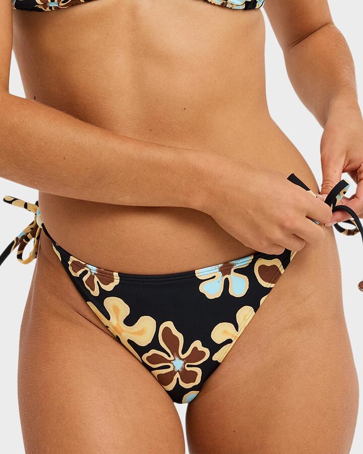 Image of Swimwear. Productname: roxy Womens Nostalgic Feel Tie Side Cheeky Bikini Bottom Anthracite Nostalgic Feels Ful - in Anthracite Nostalgic Feels Ful colour by brand - Roxy