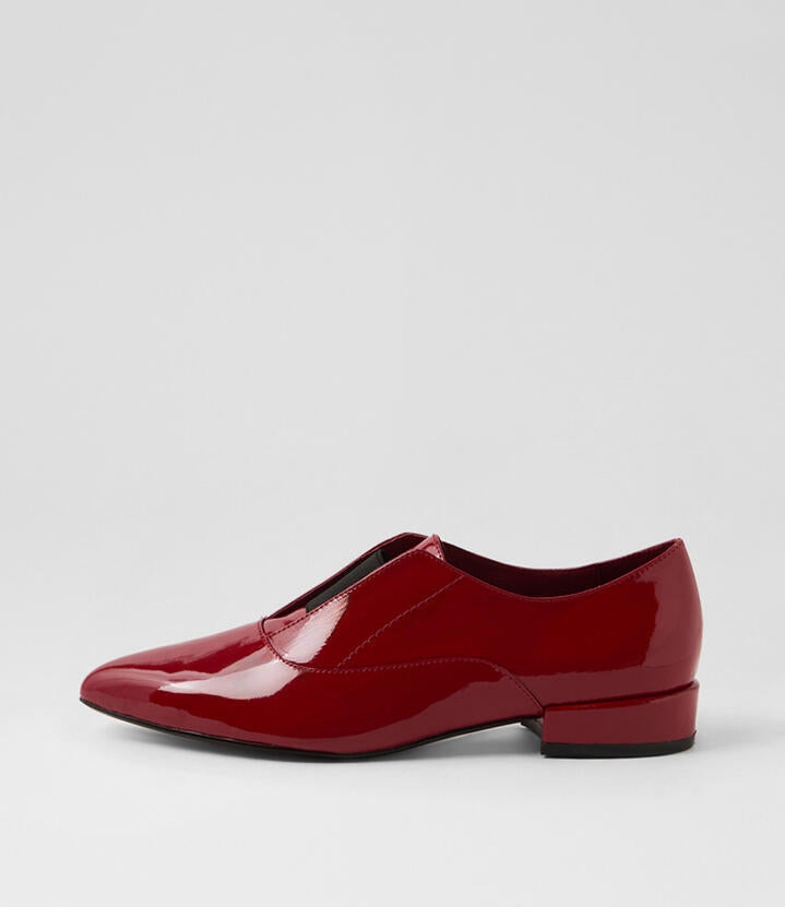 Image of Shoes. Productname: Emmy Dark Red Black Patent Elastic Flat Shoes in Dk Red-Black colour by brand - MIDAS