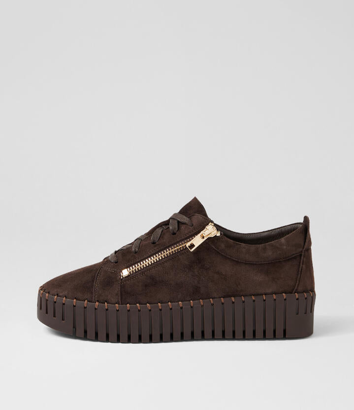 Image of Sneakers. Productname: Fathom Choc Leather Mesh Sneakers in Choc colour by brand - MIDAS
