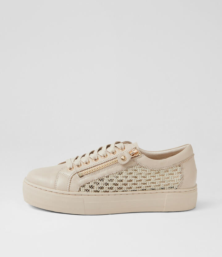 Image of Sneakers. Productname: Fathom Almond Leather Mesh Sneakers in Almond colour by brand - MIDAS