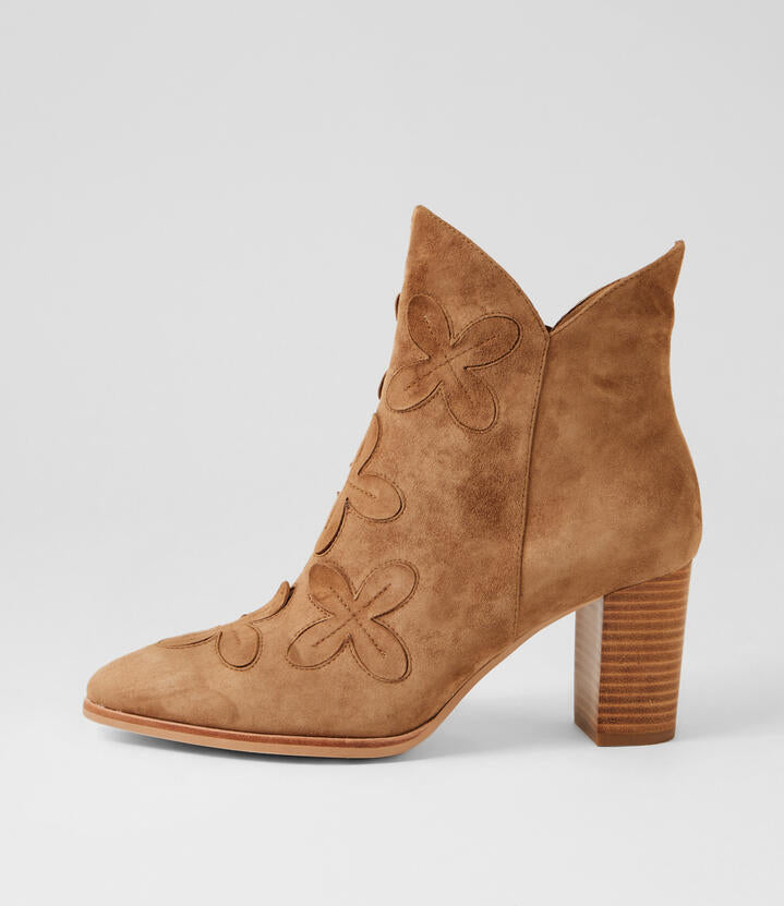 Image of Boots. Productname: Absinthe Light Choc Natural Heel Suede Ankle Boots in Lt Choc-Natural Heel colour by brand - MIDAS