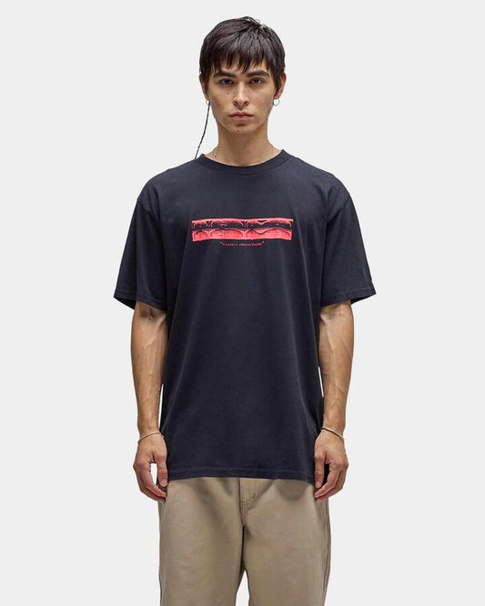 Image of a model wearing Tops. Productname: former Mens Extension T-Shirt Washed Black - in Washed Black colour by brand - Former