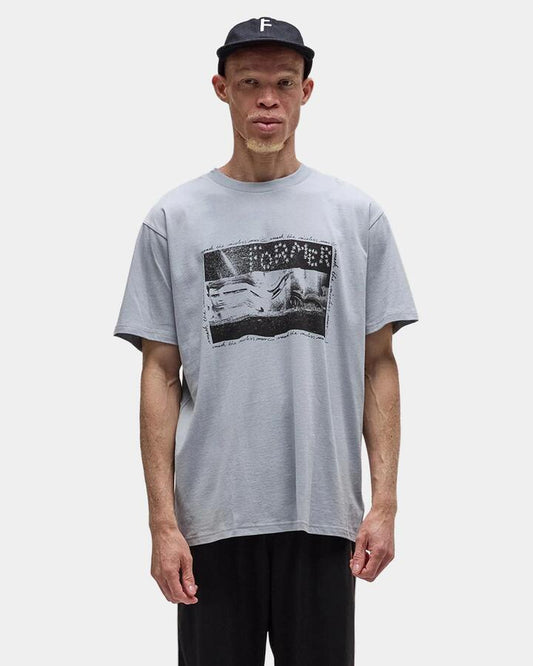 Image of a model wearing Tops. Productname: former Mens Establish T-Shirt Cement - in Cement colour by brand - Former