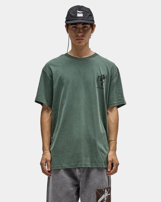 Image of a model wearing Tops. Productname: former Mens Hush T-Shirt Pine - in Pine colour by brand - Former