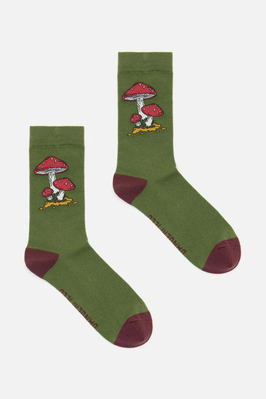 Image of Socks. Productname: Toadstool Cottage Sock in Olive colour by brand - Dangerfield