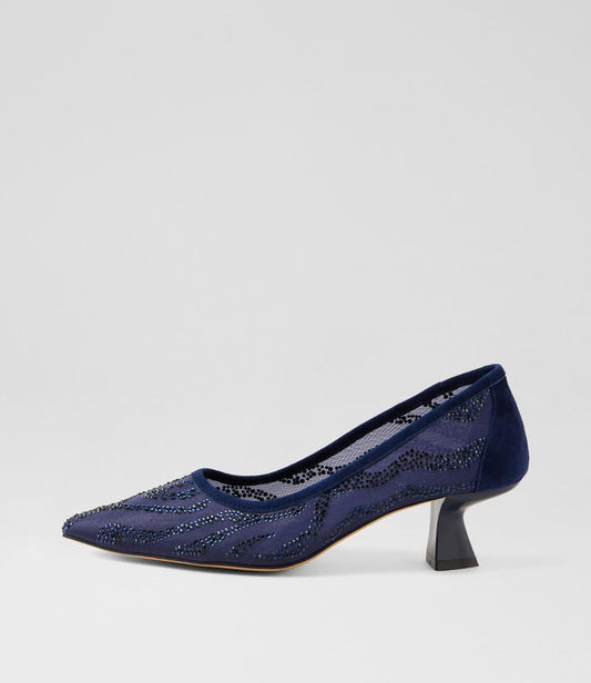 Image of Heels. Productname: Loyola Navy Mix Pump Heels in Navy colour by brand - MIDAS