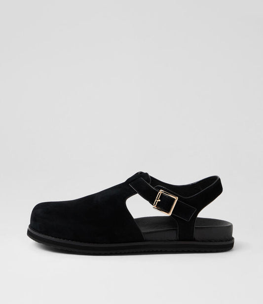 Image of Shoes. Productname: Zany Black Suede Flat Shoes in Black colour by brand - MIDAS