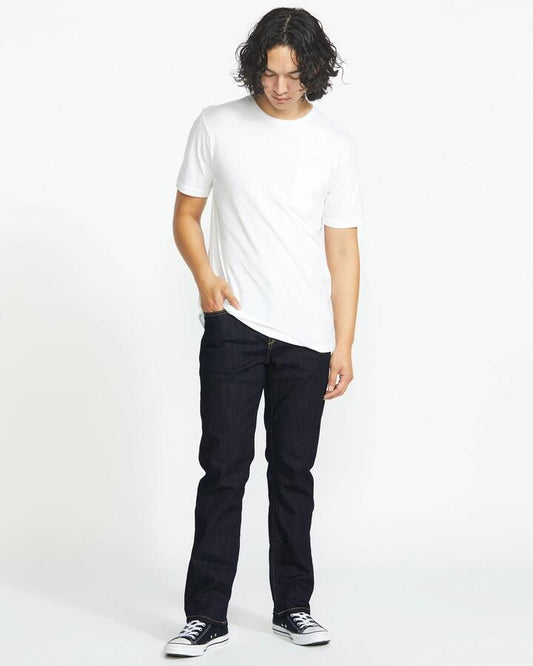 Image of Jeans. Productname: Volcom Mens Solver Modern Fit Denim Jeans Rinsed Indigo - in Rinsed Indigo colour by brand - Volcom