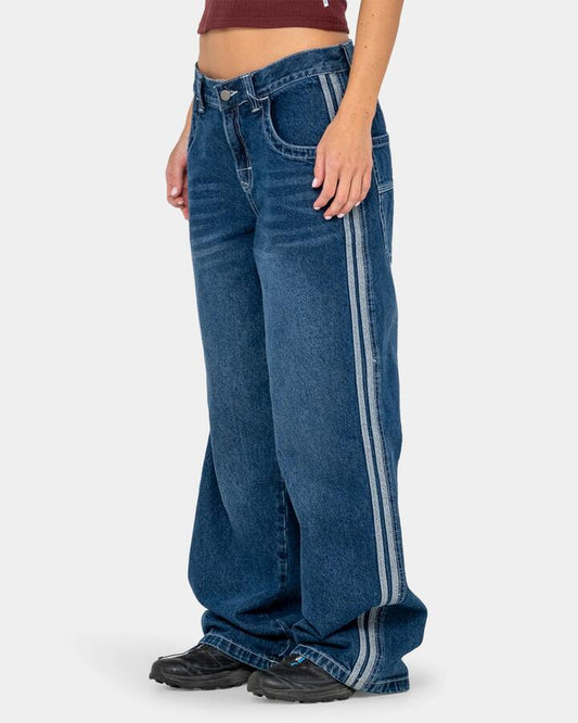 Image of Jeans. Product name - Rusty Womens Flip Mommy Diy Low Rise Denim Pants Blasted Deep Sea Blu in Blasted Deep Sea Blu colour by brand - Rusty