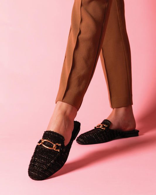 Image of Flats. Productname: Carletta: Black Tweed - Women's Casual Flat Closed in Black Tweed colour by brand - Novo