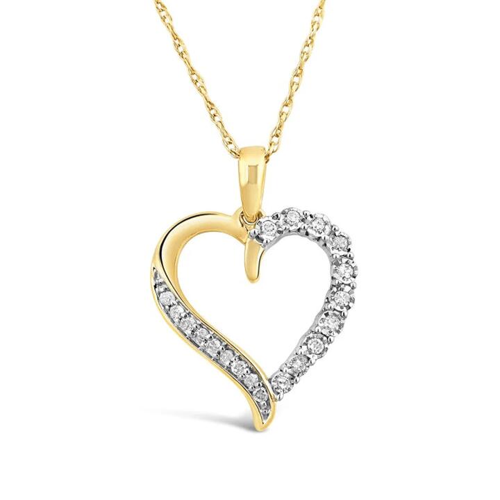Image of Necklaces. Productname: 45cm Heart Necklace with 0.10tw of Diamonds in 9kt Yellow Gold in Diamond colour by brand - Bevilles