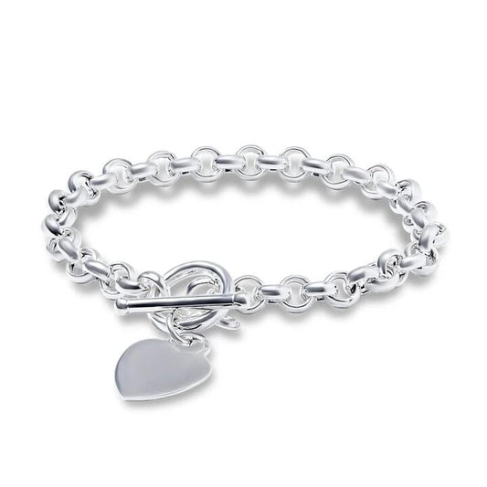 Image of Bracelets. Productname: 20cm Heart T Bar Belcher Bracelet in Sterling Silver in Silver colour by brand - Bevilles