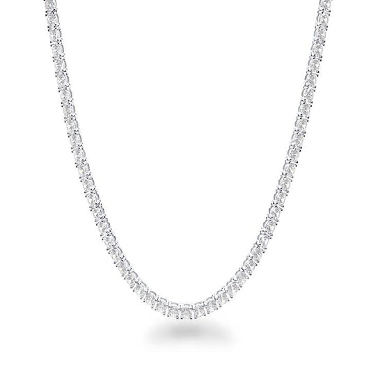 Image of Necklaces. Productname: 41cm 4mm Width Cubic Zirconia Tennis Necklace in Rhodium Plated Sterling Silver in Silver colour by brand - Bevilles