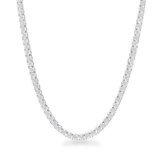 Image of Necklaces. Productname: 41cm 5mm Width Cubic Zirconia Tennis Necklace in Rhodium Plated Sterling Silver in Silver colour by brand - Bevilles