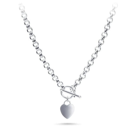 Image of Necklaces. Productname: 45cm Hollow Flat Heart Fob Belcher Necklace in Sterling Silver in Silver colour by brand - Bevilles