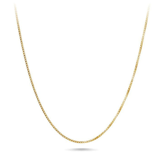 Image of Necklaces. Productname: 9kt Yellow Gold Small Box Chain Necklace 45cm in Gold colour by brand - Bevilles