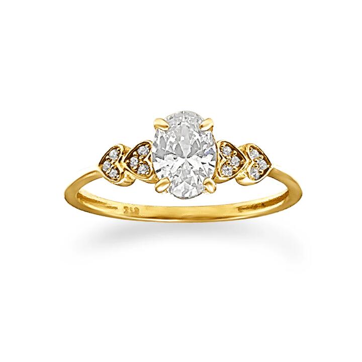 Image of Rings. Productname: Cubic Zirconia Oval and Hearts Ring with in 9kt Yellow Gold in Gold colour by brand - Bevilles
