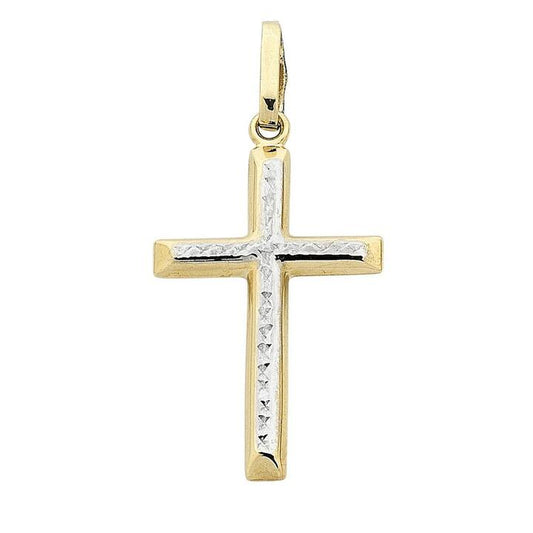 Image of Charms. Productname: Diamond Cut Cross Pendant in 9kt White and Yellow Gold in Gold colour by brand - Bevilles