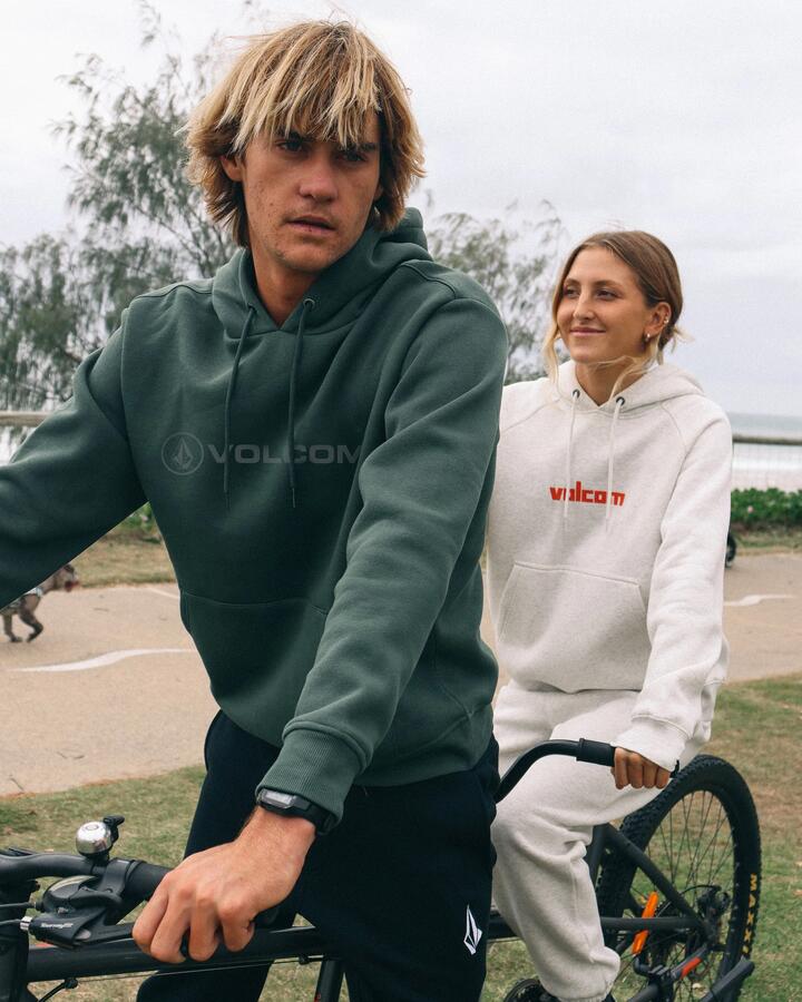 Image of a model wearing Outerwear. Product name - Volcom Mens Stonicon Pullover Hoodie Alpine in Alpine colour by brand - Volcom