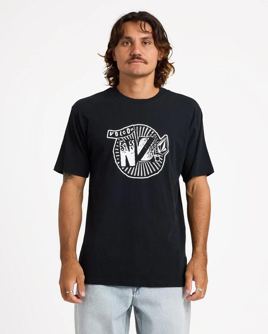 Image of a model wearing Tops. Productname: volcom Mens Volnz T-Shirt Black - in Black colour by brand - Volcom