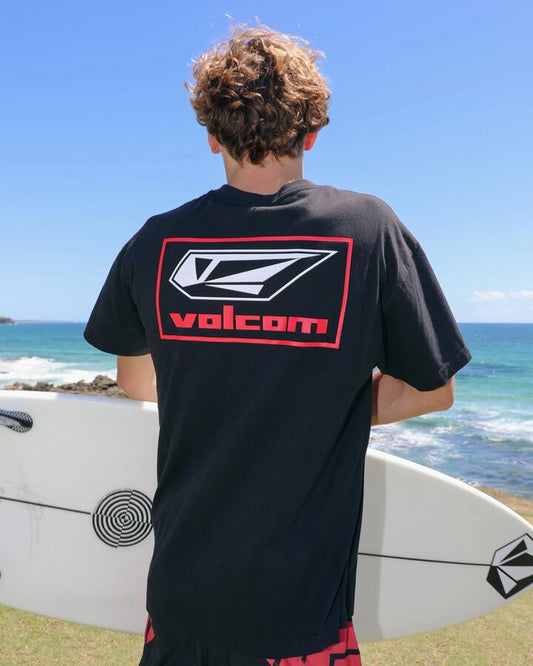 Image of a model wearing Tops. Productname: volcom Mens Surf Vitals Mod T-Shirt Black - in Black colour by brand - Volcom
