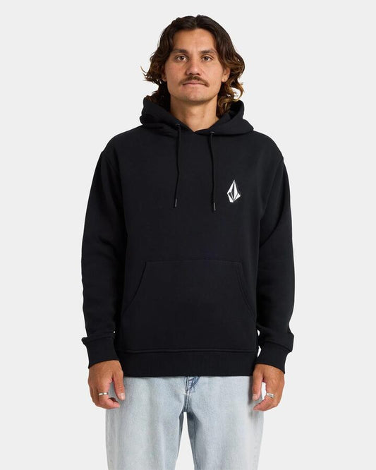 Image of a model wearing Outerwear. Productname: volcom Mens Vologo Pullover Hoodie Black - in Black colour by brand - Volcom