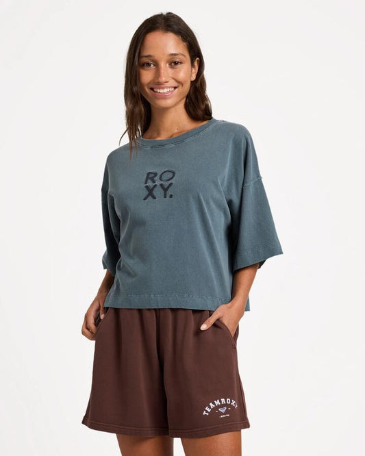Image of a model wearing Shorts. Product name - Roxy Womens All Day Elastic Waist Shorts Cacao in Cacao colour by brand - Roxy