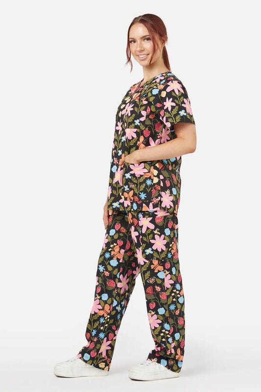 Image of a model wearing Uniforms & Workwear. Productname: Gorgeous Spring Scrub Set in Black colour by brand - Princess Highway