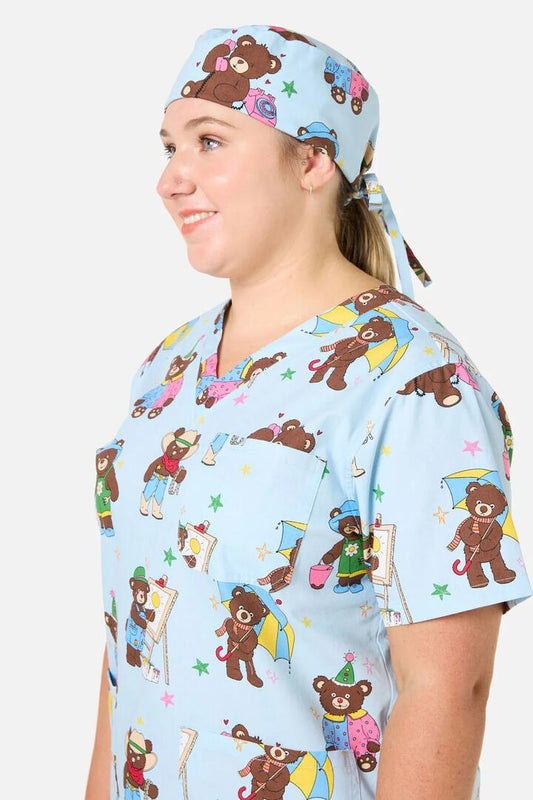 Image of Hats. Productname: Teddy Bear Scrub Hat in Blue colour by brand - Dangerfield