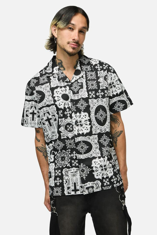 Image of Shirts. Product name - Crossed Oversized SS Shirt in Black/White colour by brand - Black Friday