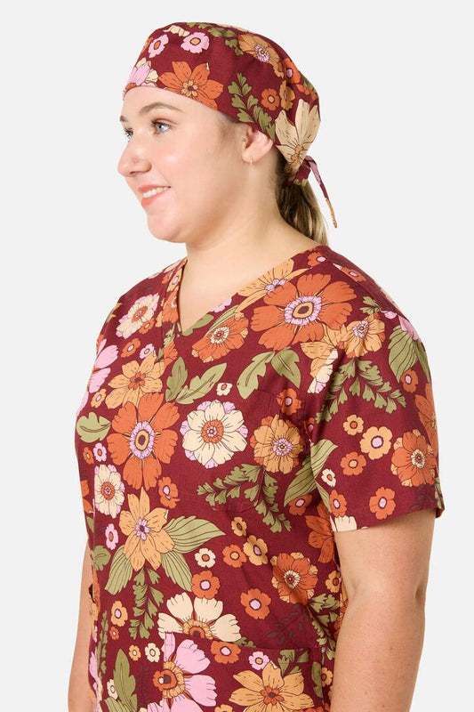 Image of Hats. Productname: Brandy Floral Scrub Hat in Rust colour by brand - Scrubs With Love