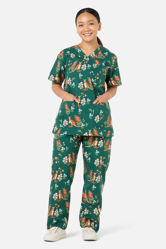 Image of a model wearing Uniforms & Workwear. Productname: Rock Wallaby Scrub Set in Green colour by brand - Scrubs With Love