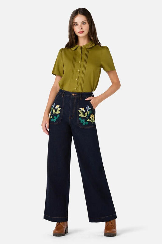 Image of Jeans. Product name - Tree Frog Embroidered Jean in Blue Denim colour by brand - Princess Highway