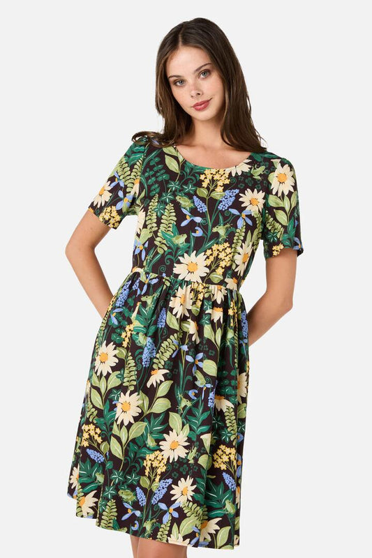 Image of Dresses. Product name - Tiana Tree Frog Smock Dress in Brown colour by brand - Princess Highway
