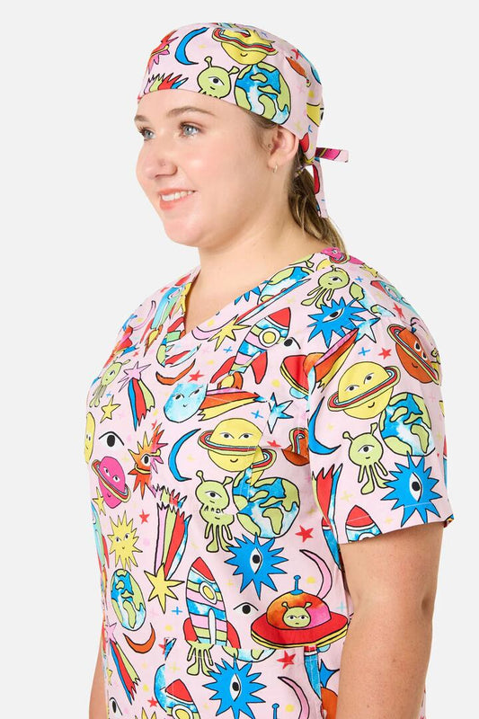 Image of Hats. Productname: Space Scrub Hat in Pink colour by brand - Scrubs With Love