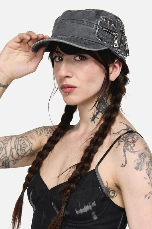 Image of Hats. Productname: Stud & Zip Cap in Dark Grey colour by brand - Black Friday