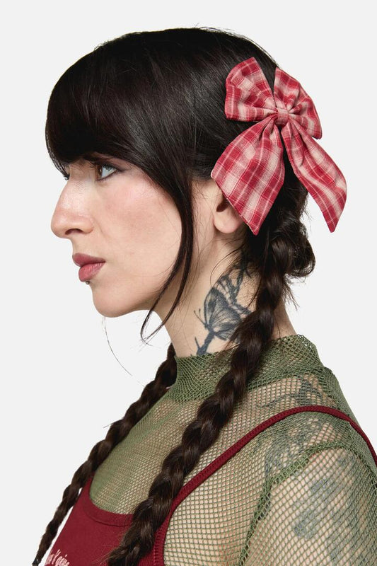 Image of Slippers. Productname: Check Bow Slide Hair Clip in Red/White colour by brand - Dangerfield