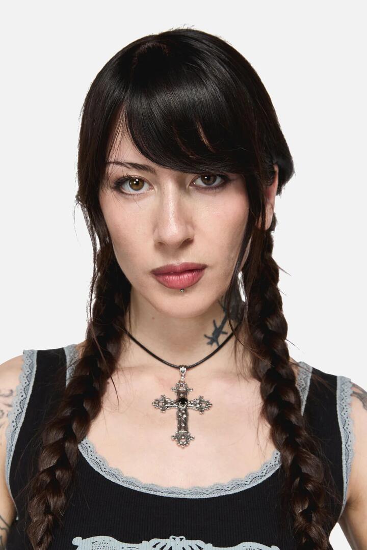 Image of Charms. Productname: Gothic Cross Pendant Choker in Silver colour by brand - Black Friday