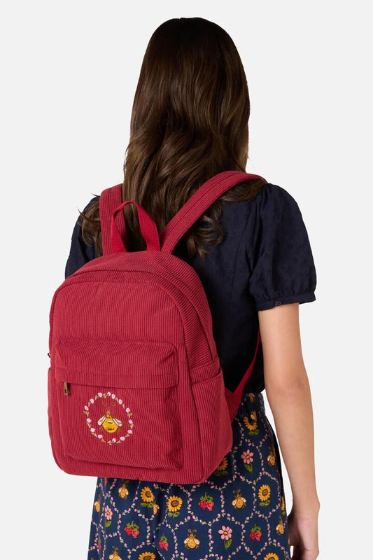Image of Bags. Productname: Honey Bee Cord Backpack in Dark Red colour by brand - Princess Highway