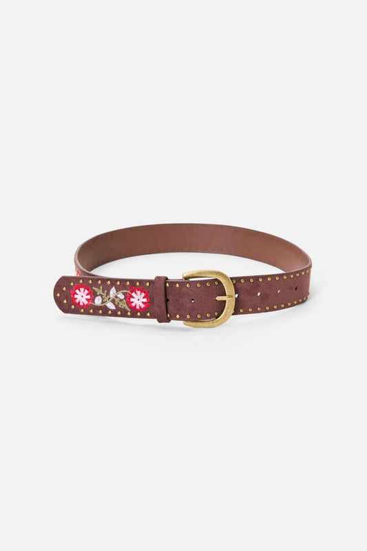 Image of Accessories. Productname: Embroidered Velvet Belt in Chocolate colour by brand - Princess Highway