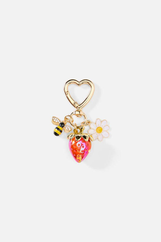 Image of Charms. Productname: Bee and Strawberry Bag Charm in Gold colour by brand - Princess Highway
