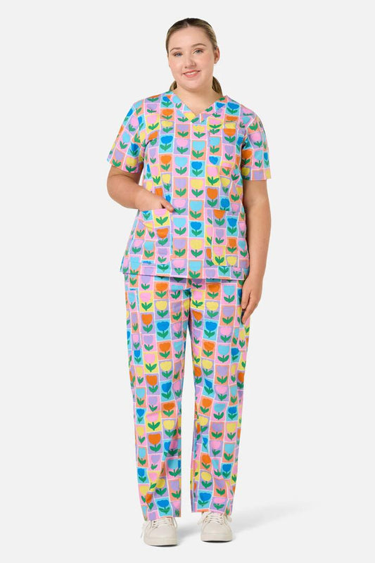 Image of a model wearing Uniforms & Workwear. Productname: Framed Tulip Scrub Set in Multi colour by brand - Gorman