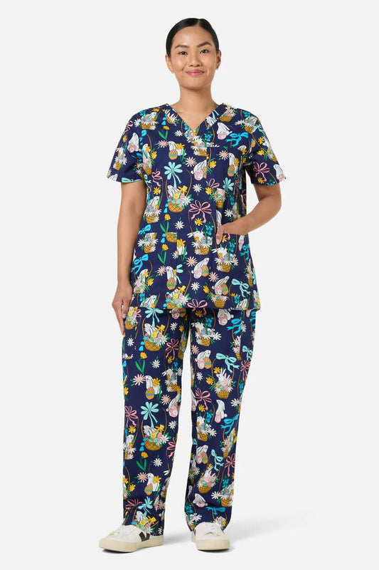 Image of a model wearing Uniforms & Workwear. Productname: Bunny Basket Scrub Set in Navy colour by brand - Gorman