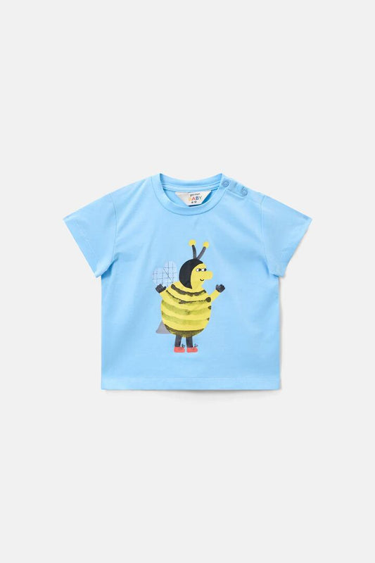 Image of a model wearing Tops. Productname: Bee Guy Baby T-Shirt - Blue in Blue colour by brand - Gorman
