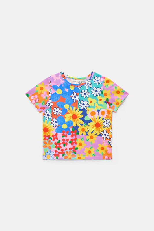Image of a model wearing Tops. Productname: Patchy Floral Kids T-Shirt in Multi colour by brand - Gorman