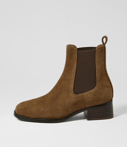 Image of Boots. Productname: Memmeli Biscuit Dark Brown Suede Chelsea Boots in Biscuit-Dk Brown Heel colour by brand - MOLLINI